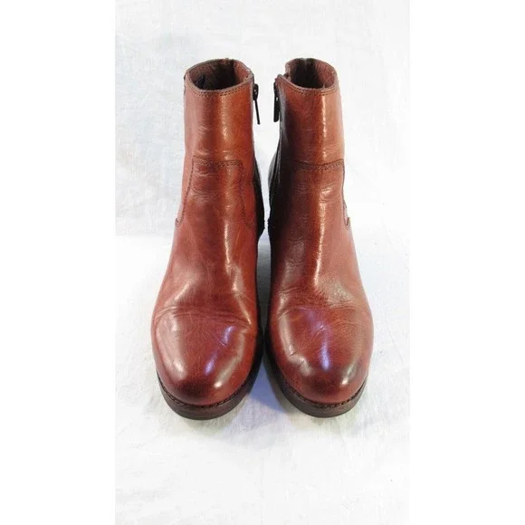 Frye Wedge Heel Ankle Boots Cognac Brown Leather Size 7 M- fits like a 6 - Picture 4 of 8
